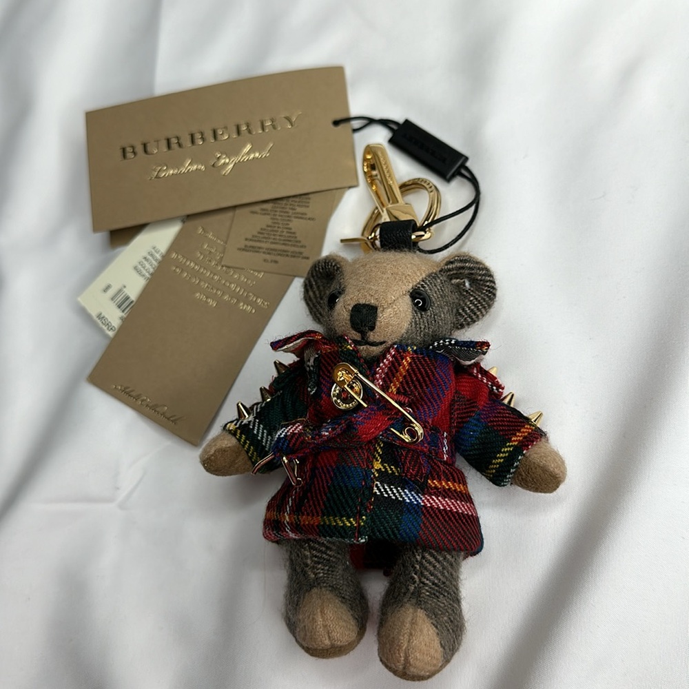 Burberry Thomas Bear Red Tartan Check Gold Stud & Pin Design Coat Bag Charm - Picture 5 of 10